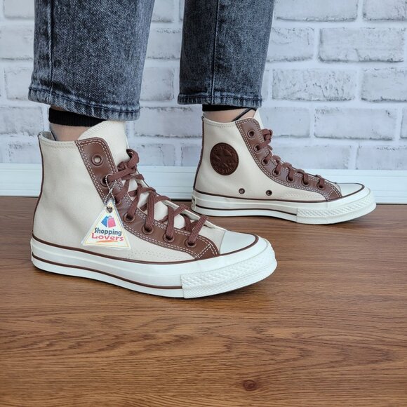 ⭐Converse Chuck 70 High Leather Overlays 7.5 Womens Shoes Sneakers Beige A09450C - Picture 1 of 11